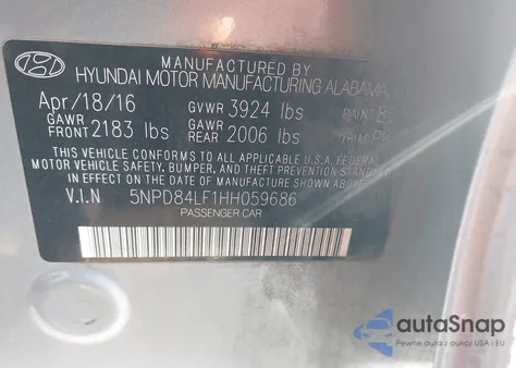 2017 Hyundai Elantra Limited z USA, uszkodzony, nr VIN 5NPD84LF1HH059686